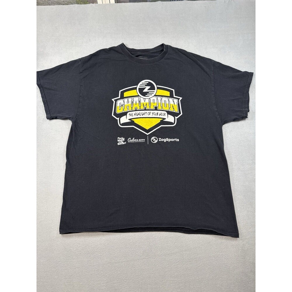 ZogSports Champion Tee XL Culver City Parks Rec Softball Graphic Black Shirt